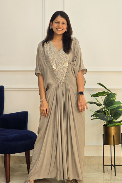 Grey Embellished Long kaftan Dress