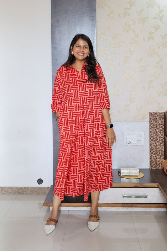 Maroon Box Pleat Tunic