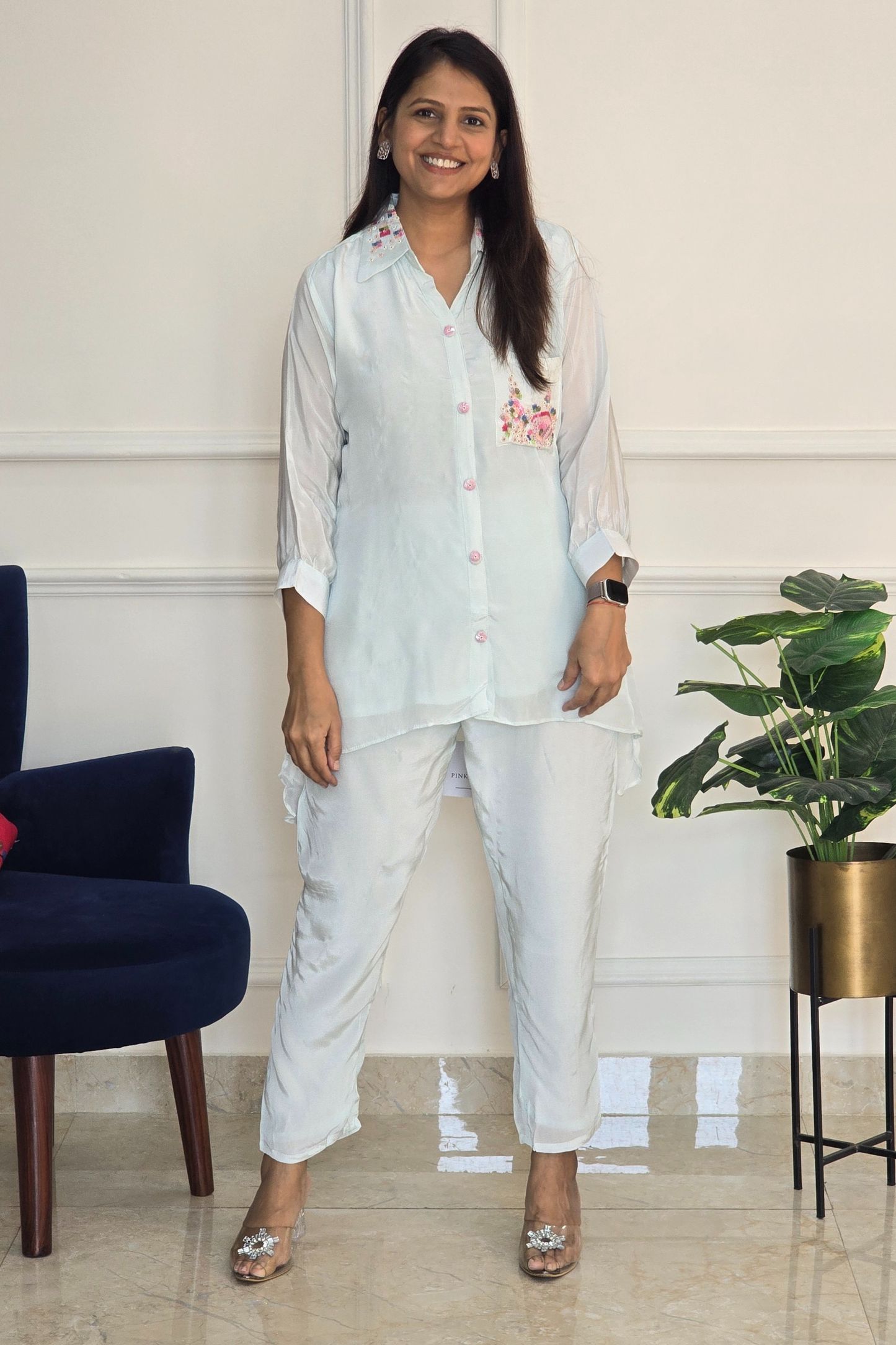 Aqua Blue Crepe Co-ord Set