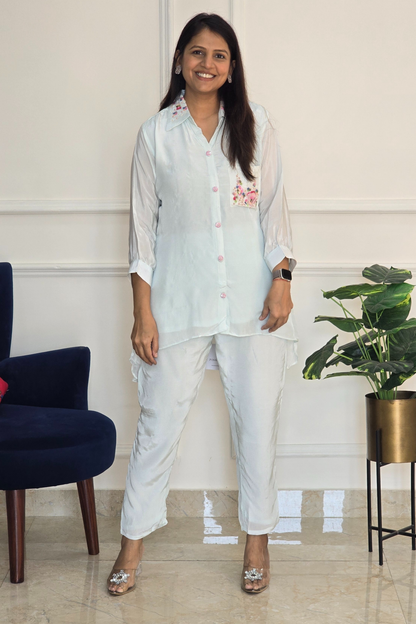 Aqua Blue Crepe Co-ord Set