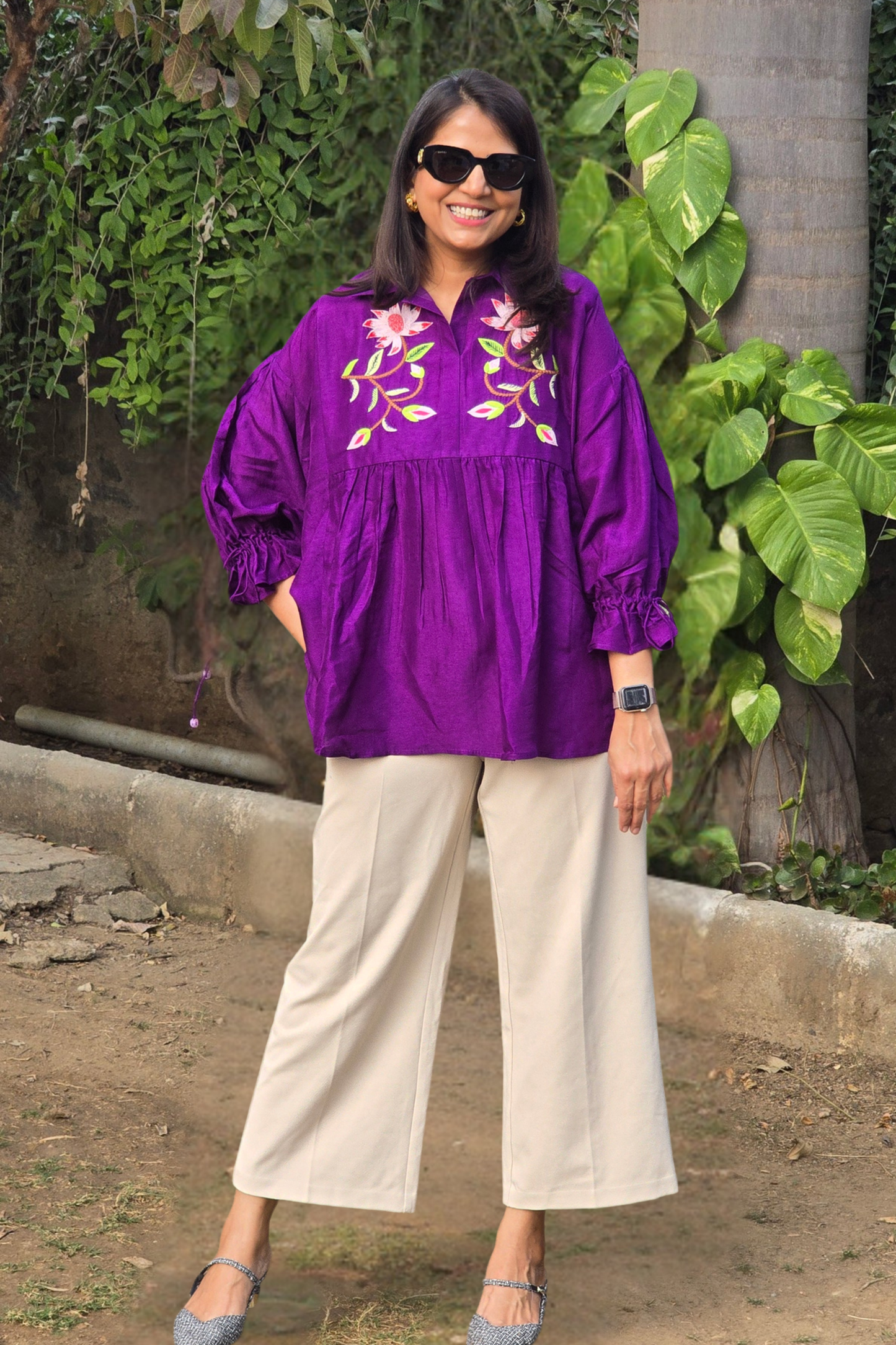 Purple Embroidery Shirt