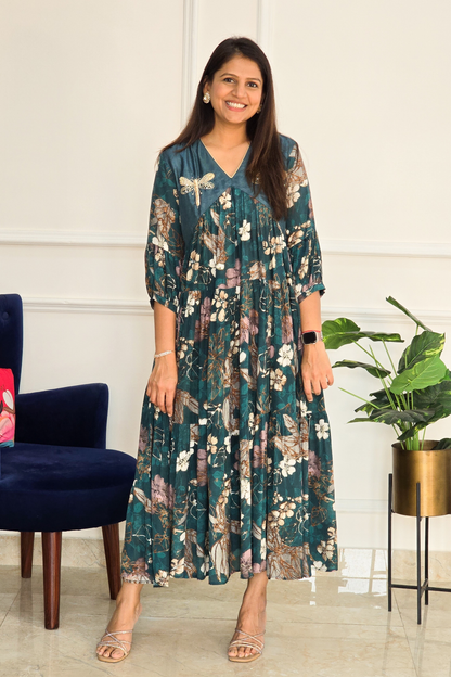 Rama Green Floral Charm Dress - PinkTree by Shrutika