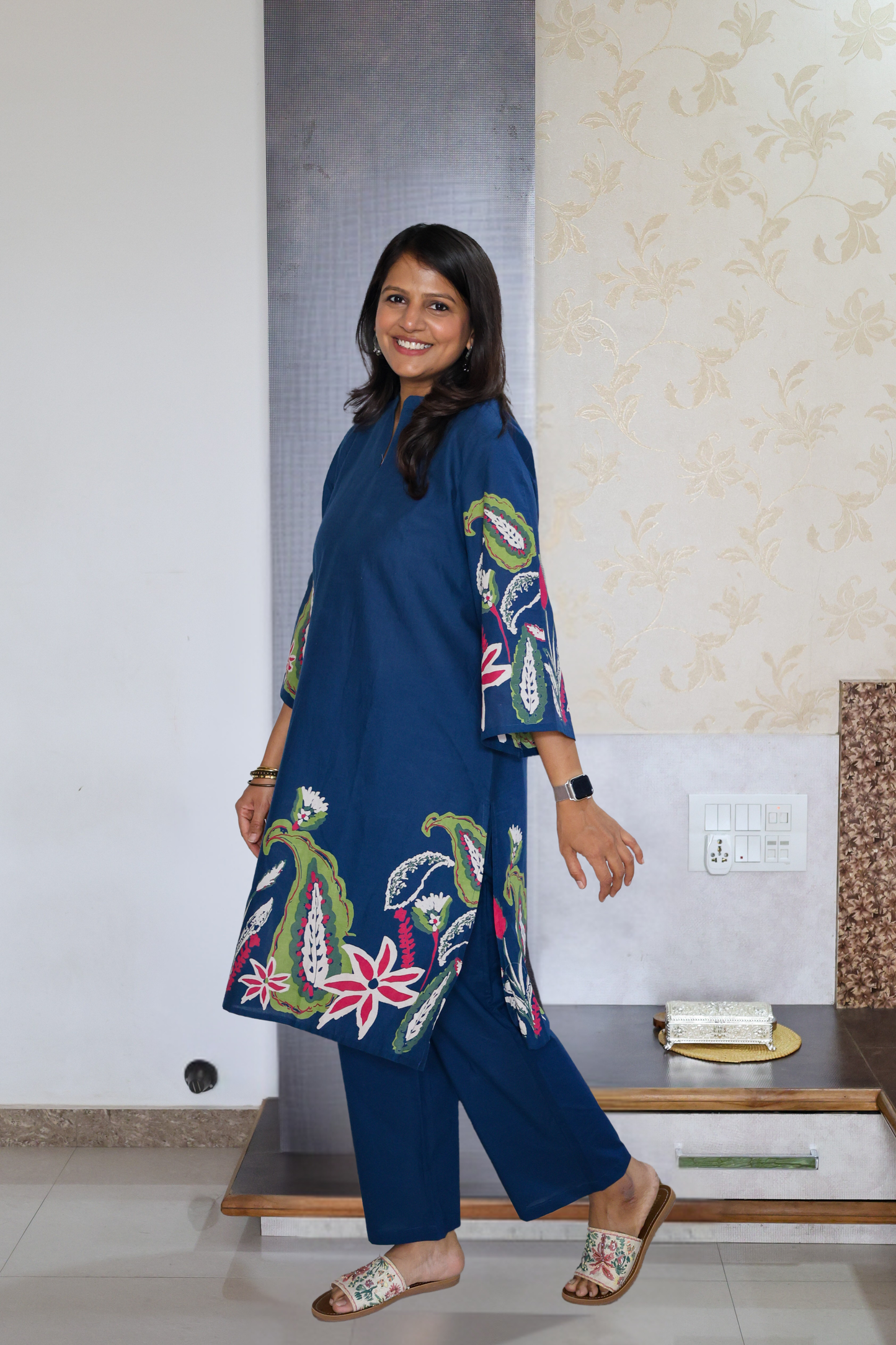 Blue Phool Kurta Set