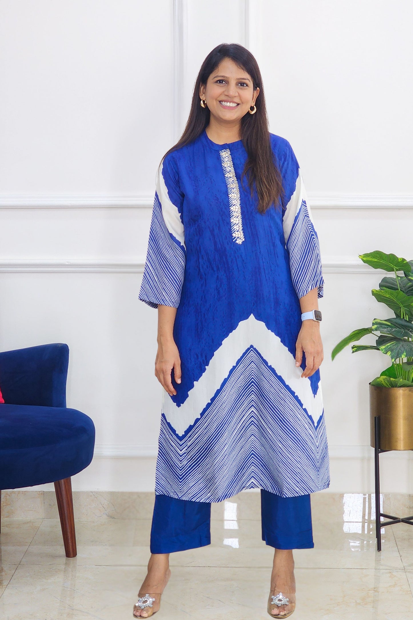 Tie Dye Kurta and Pants Set - Blue