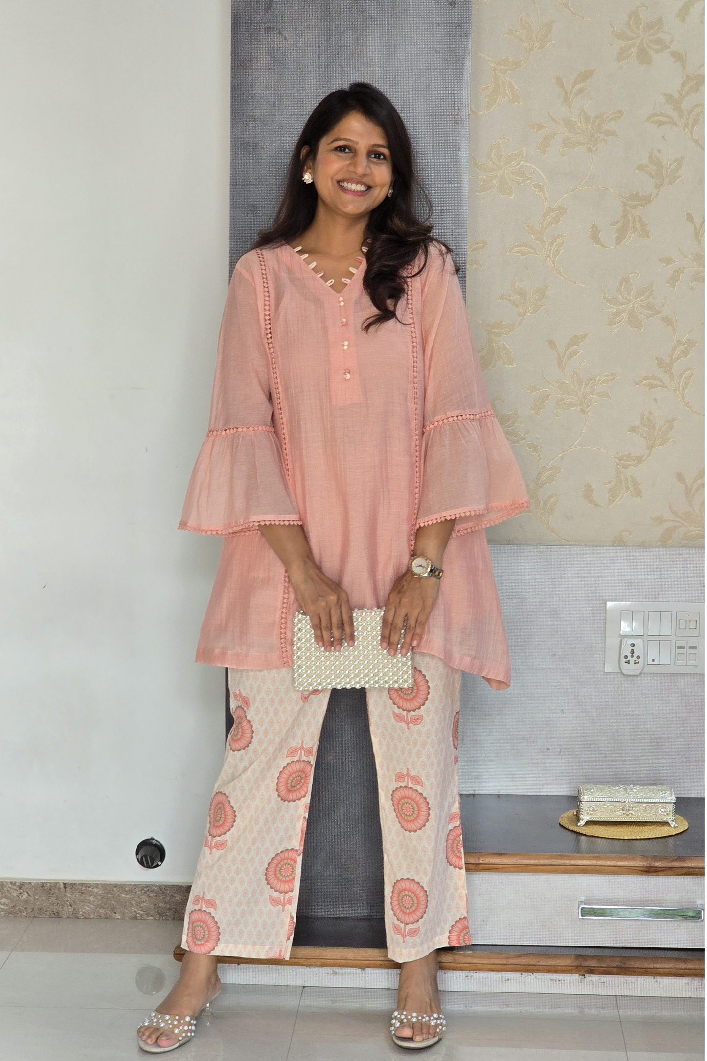 Pink Top With Block Pants
