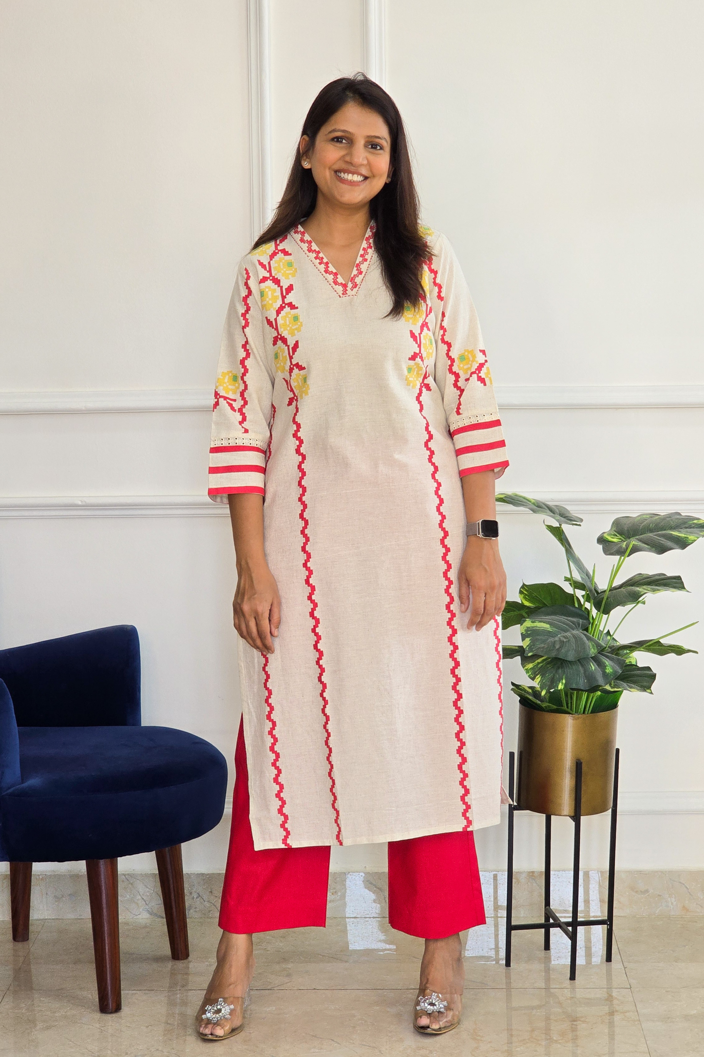 Red Handloom Kurta Set