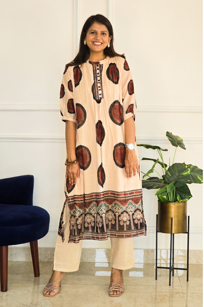Red Black Block Kurta Set