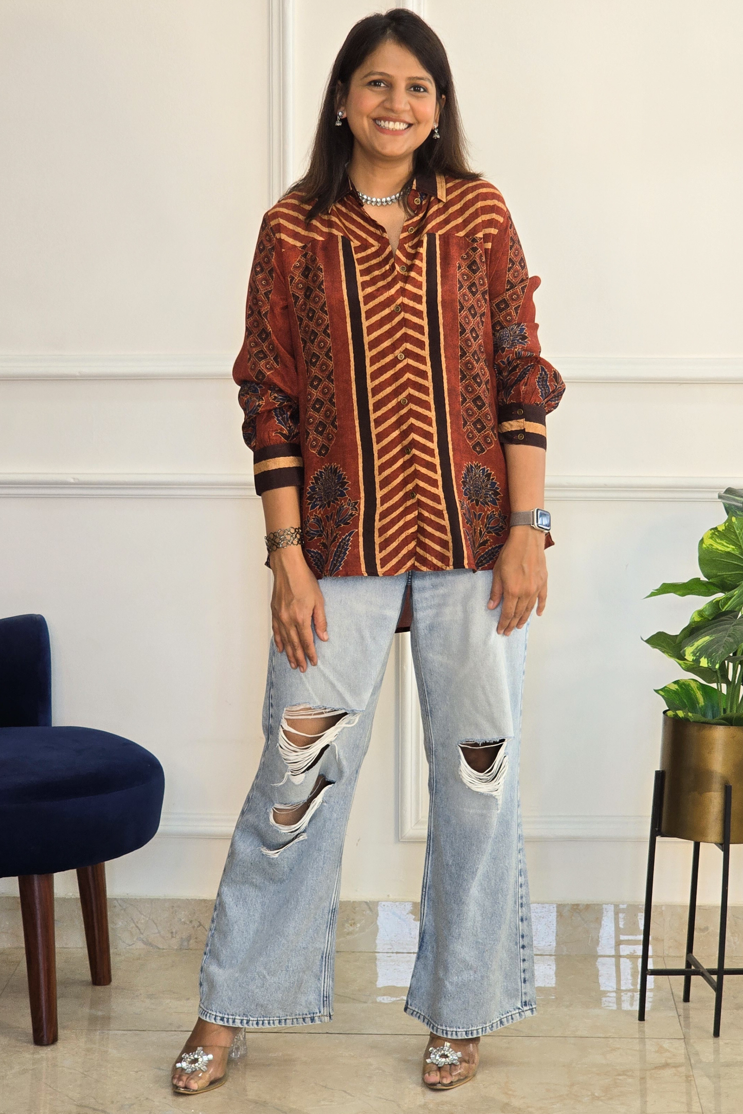 Rust Ajrakh Muslin Shirt