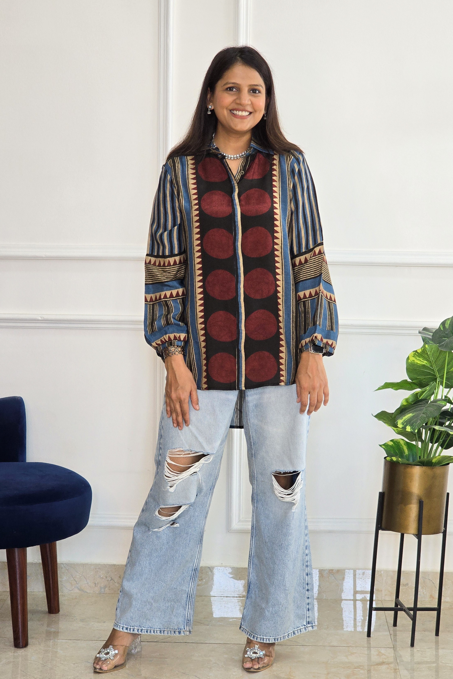 Blue Ajrakh Muslin Shirt