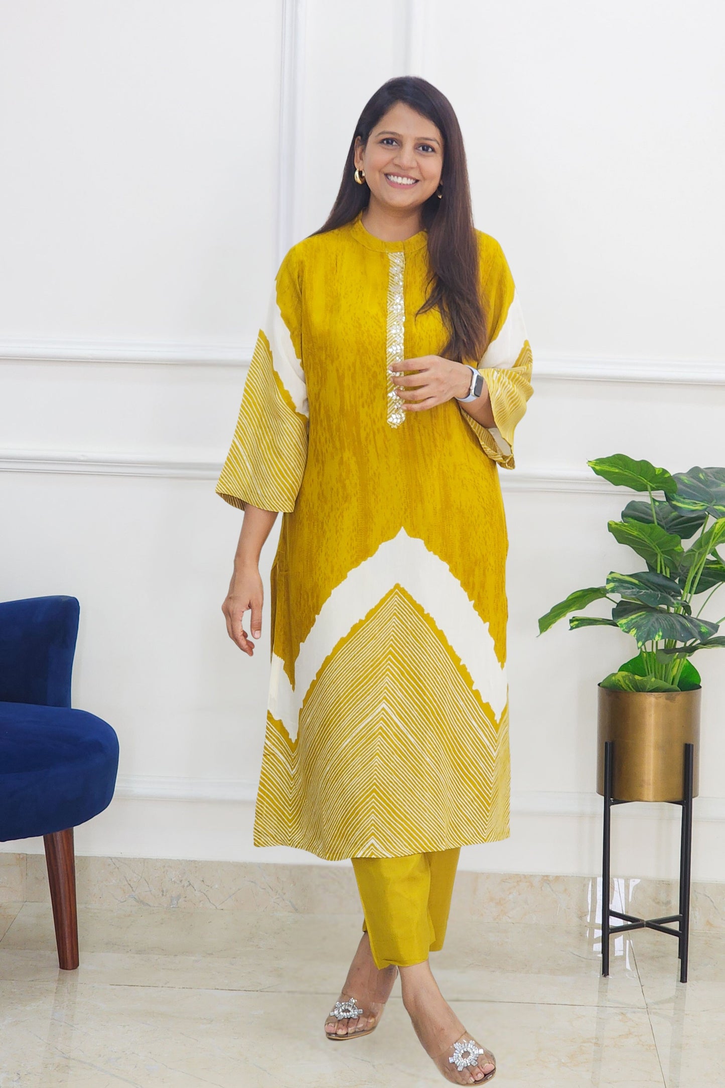 Tie Dye Kurta and Pants Set - Yellow