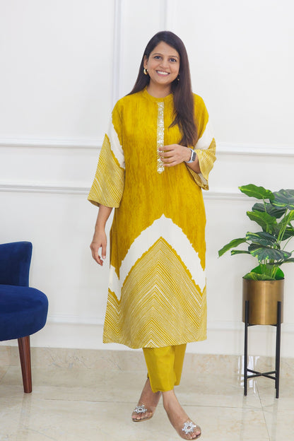 Tie Dye Kurta and Pants Set - Yellow