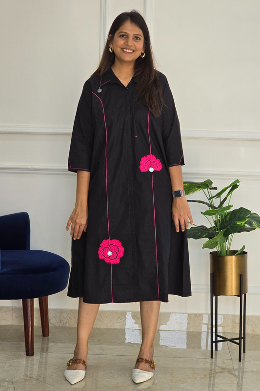Black Tunic With Pink Embellishments