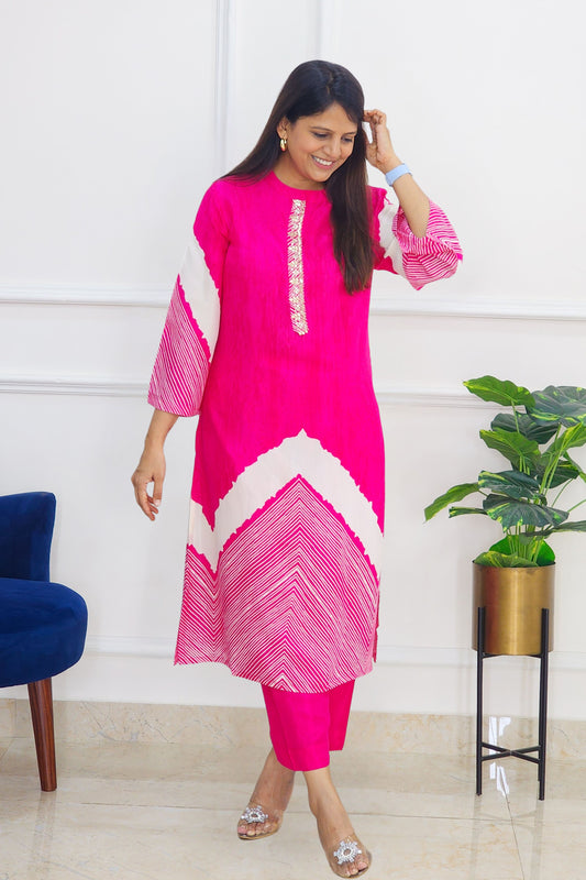 Tie Dye Kurta and Pants Set - Rani