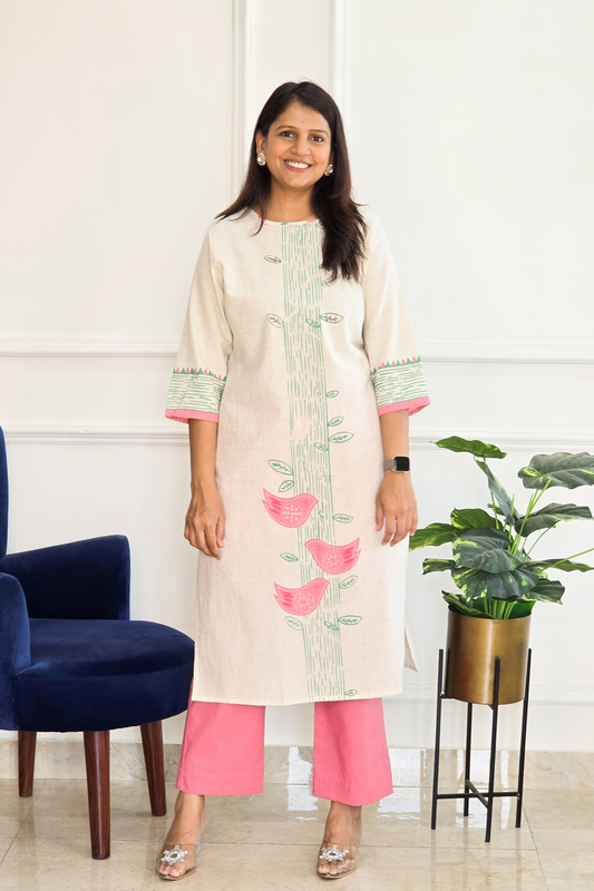Peach Handloom Kurta Set