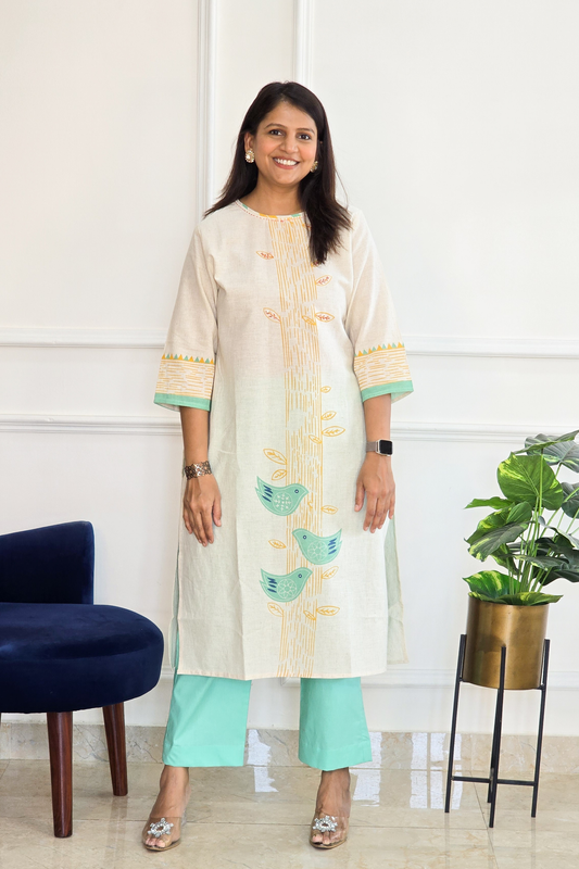 Blue Handloom Kurta Set