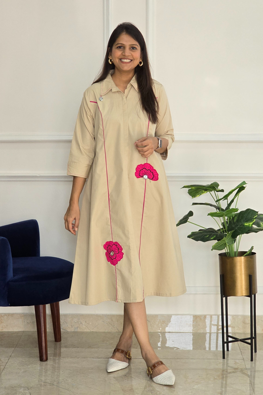 Beige Tunic With Pink Embellishments