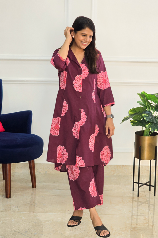 Wine Floral Cotton Set
