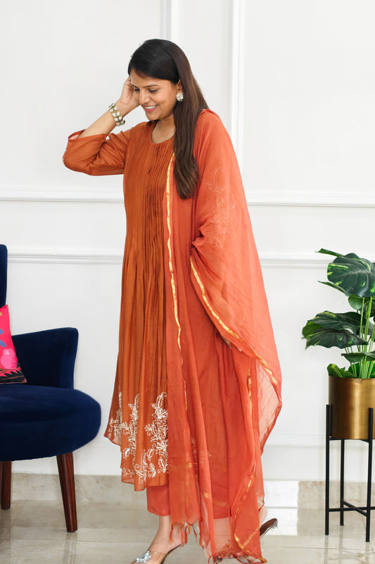 Rust Mul Chanderi Suit Set