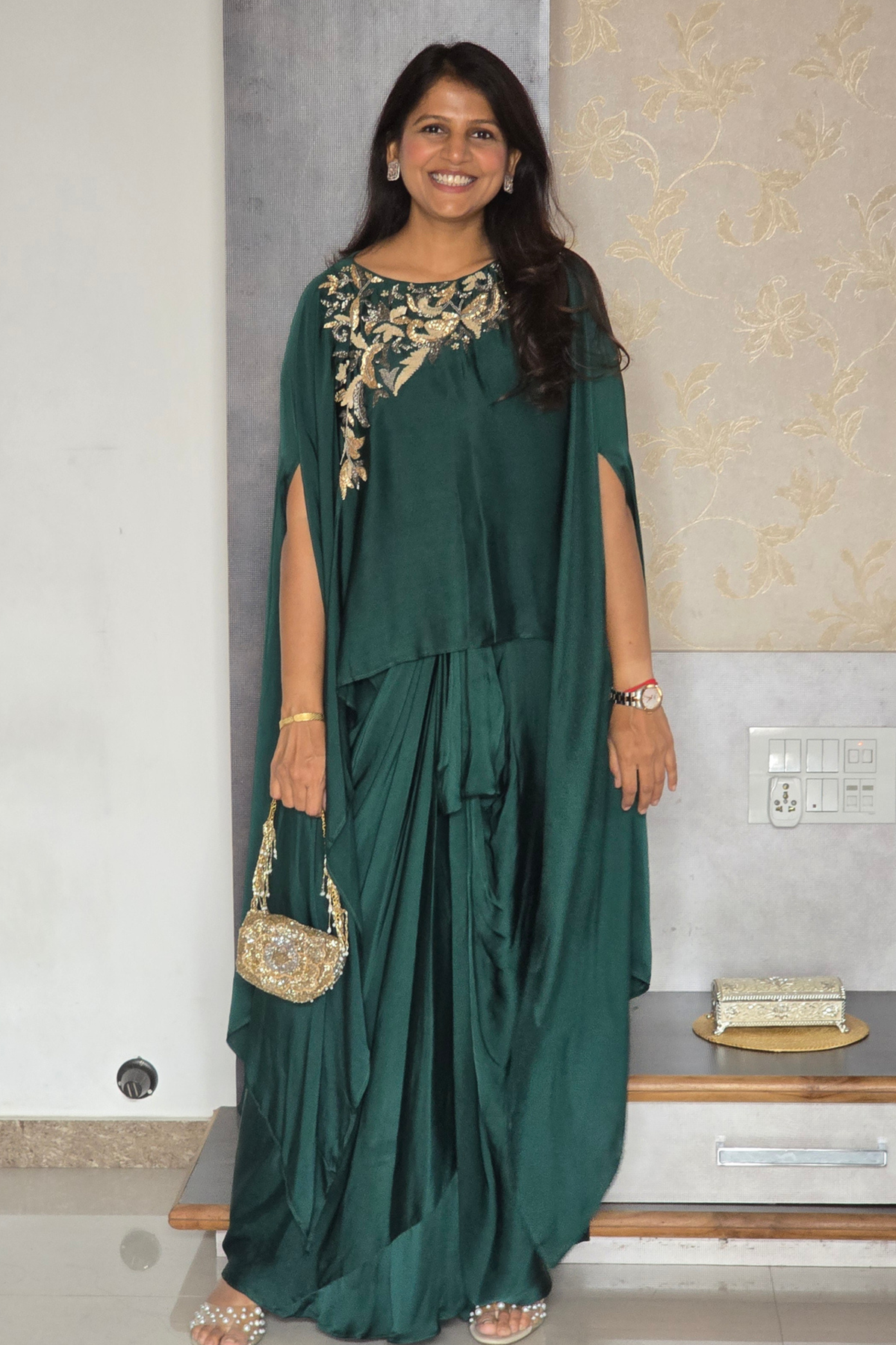 Green Sitara Cape With Skirt Set