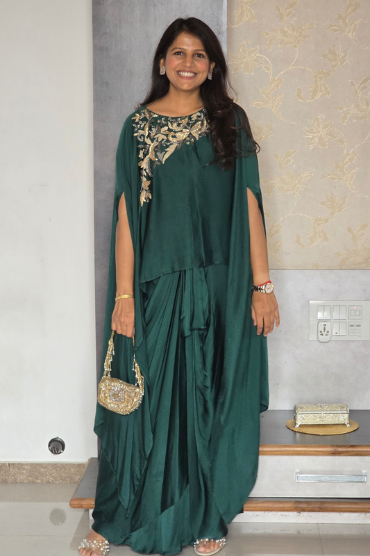 Green Sitara Cape With Skirt Set