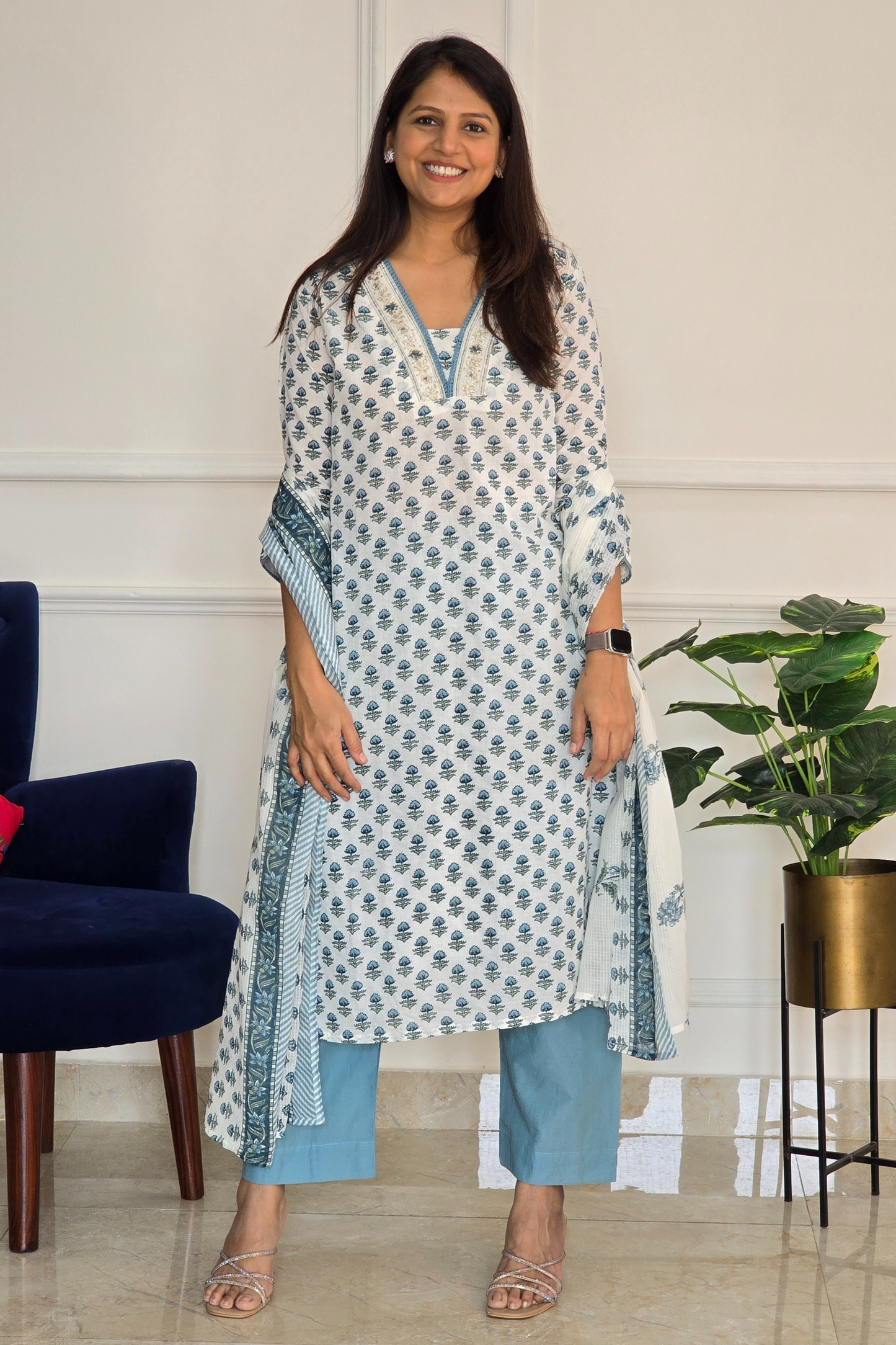 Blue Phool Kurta Set
