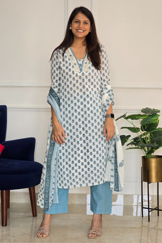 Blue Phool Kurta Set