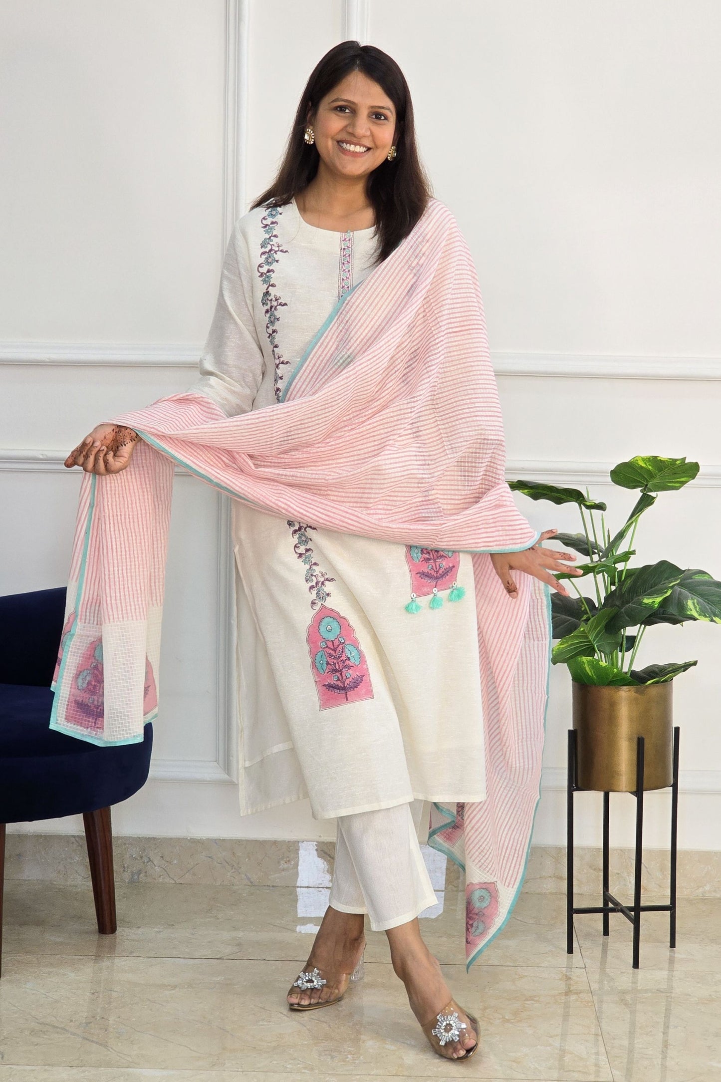 Pink Linen Block Suit Set