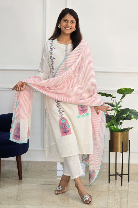 Pink Linen Block Suit Set