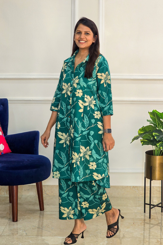 Rama Green Floral Cotton Set