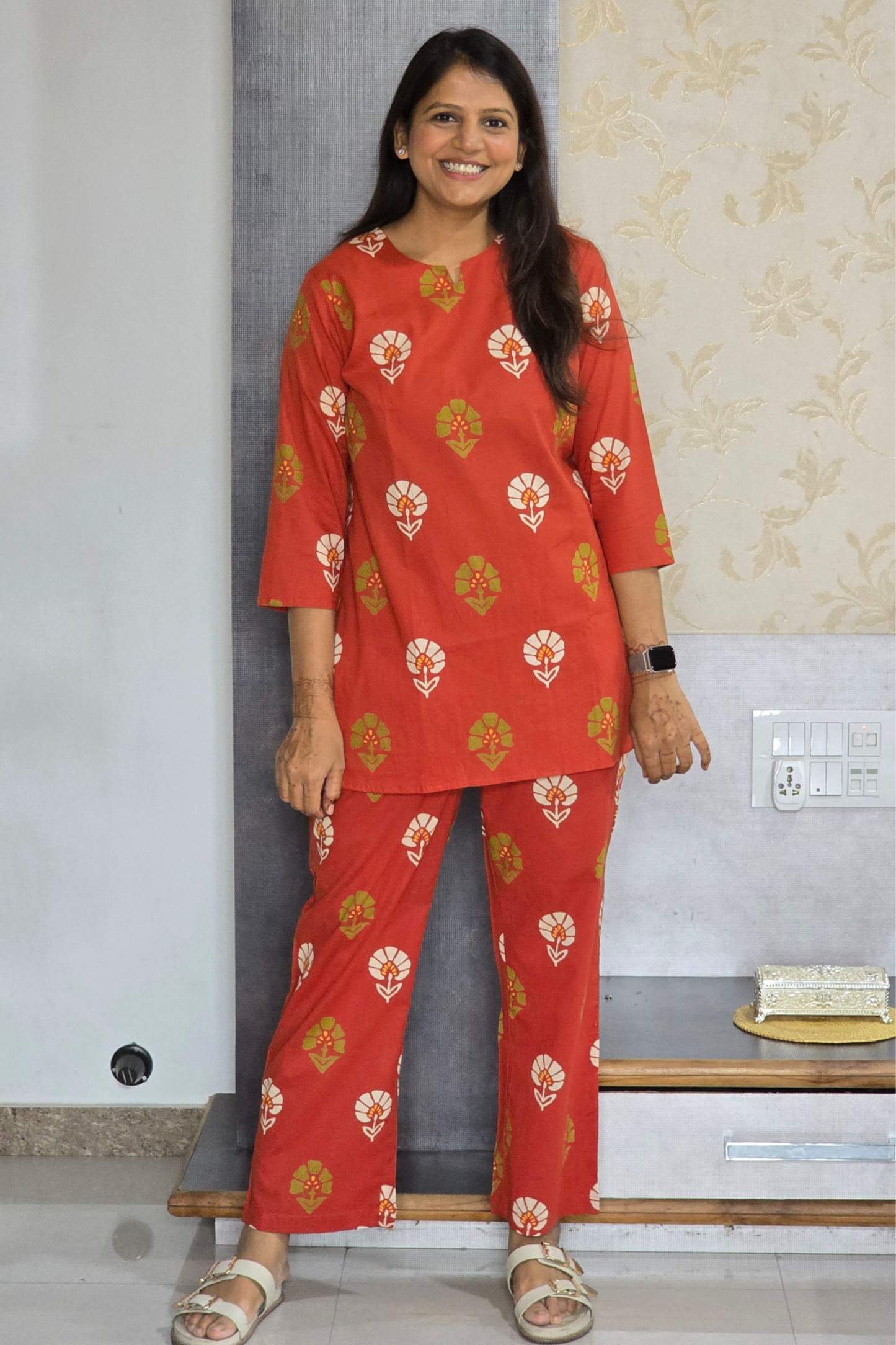 Orange Printed Lounge Set