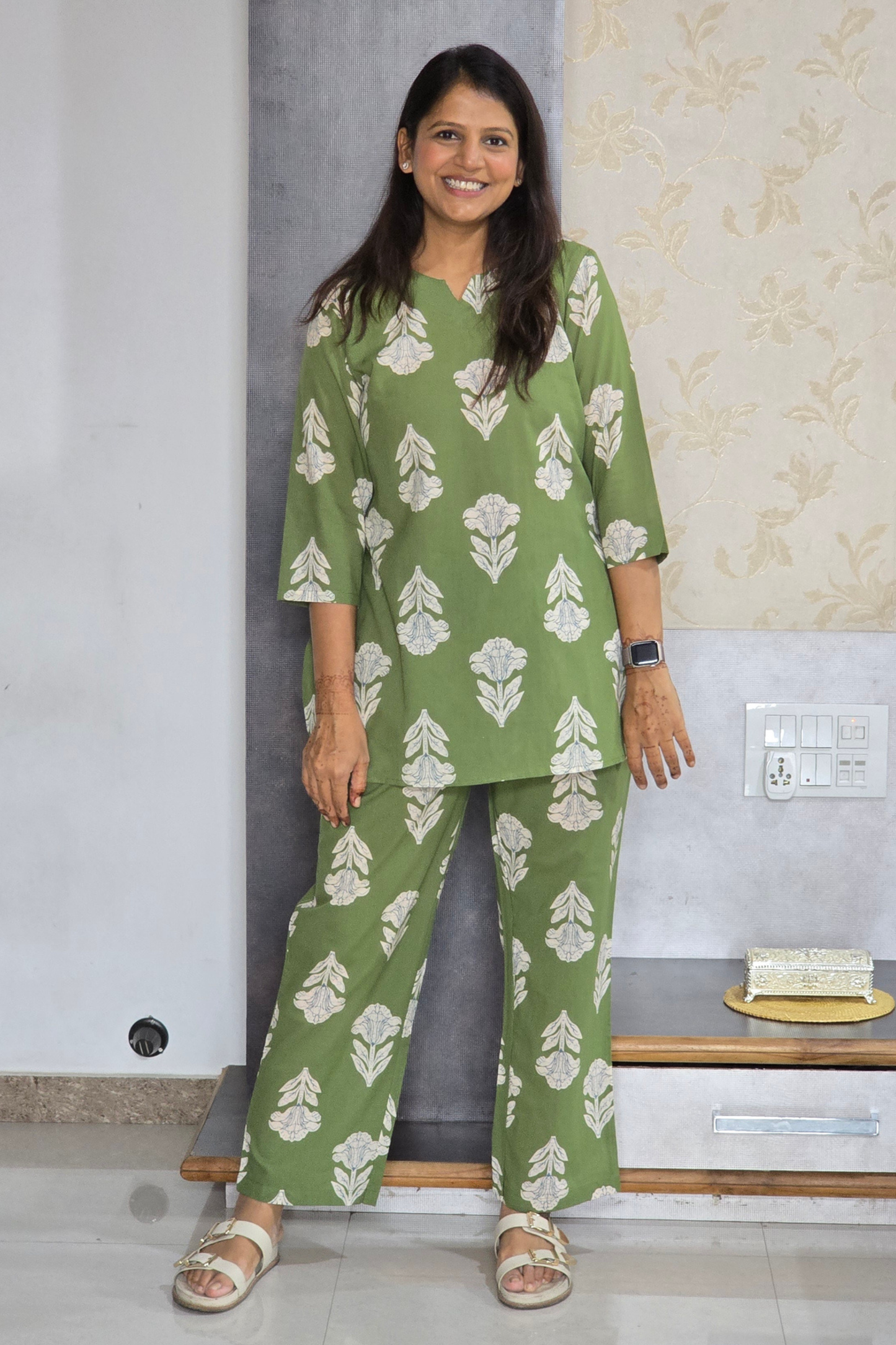 Green Printed Lounge Set