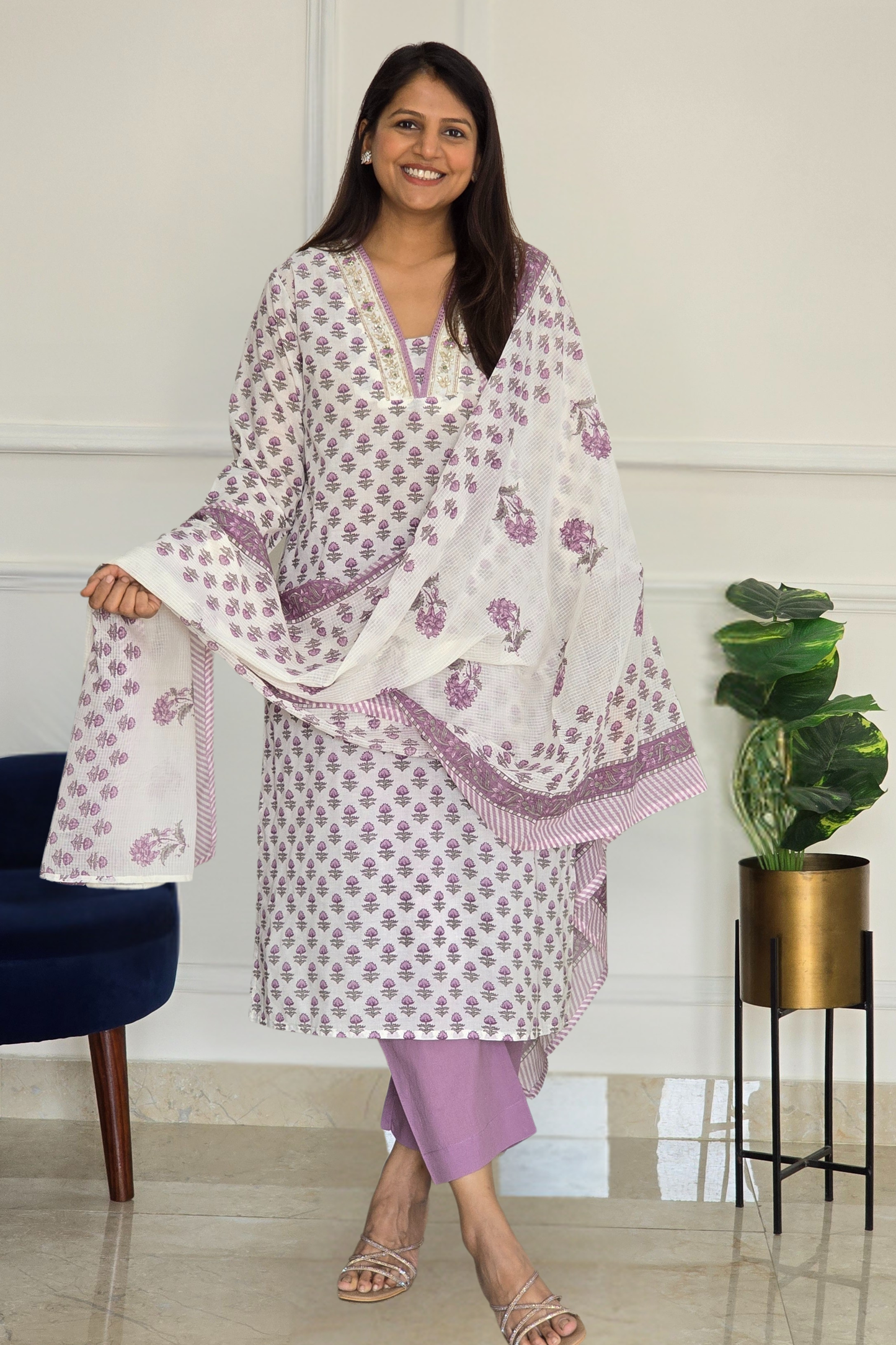 Lilac Phool Kurta Set