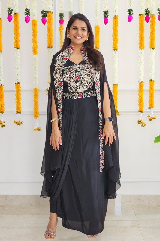 Black White Indowestern Set