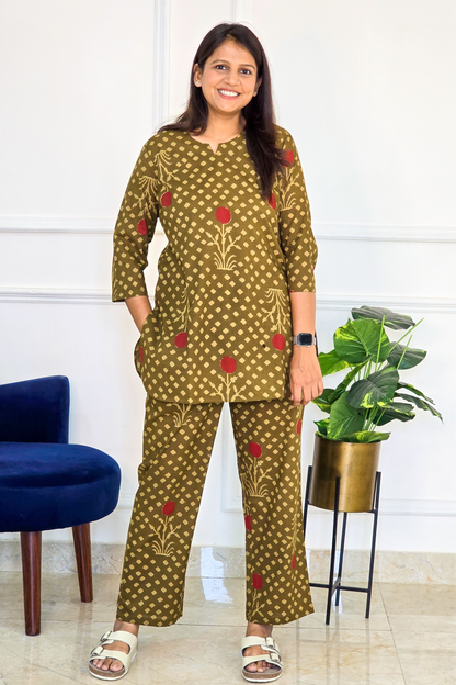 Olive Bloom Lounge Set - PinkTree by Shrutika