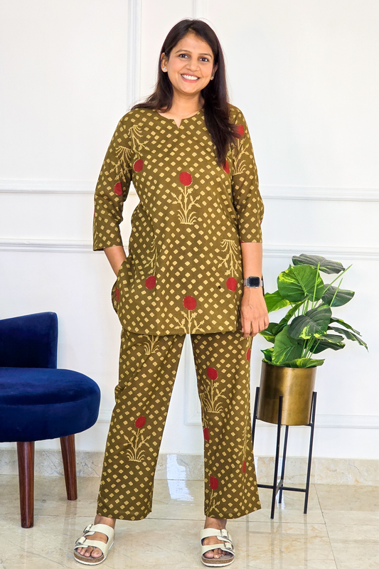 Olive Bloom Lounge Set - PinkTree by Shrutika