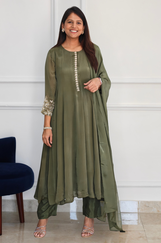 Olive Anarkali Set