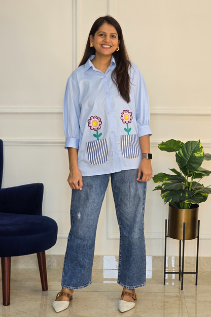 Blue Bloom Applique Shirt
