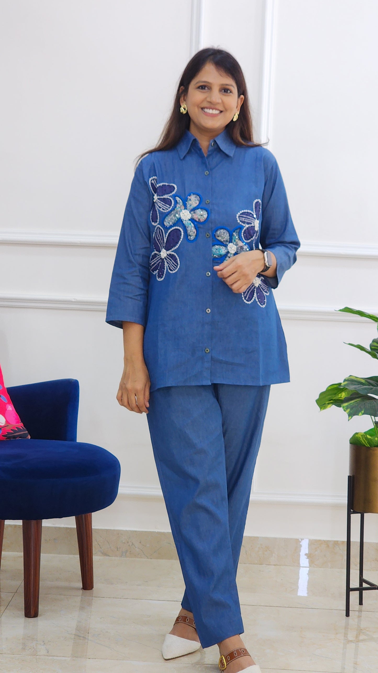 Denim Embellished Co Ord Set