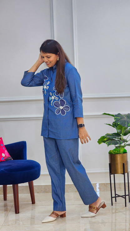 Denim Embellished Co Ord Set
