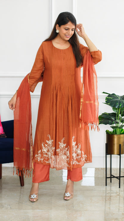 Rust Mul Chanderi Suit Set