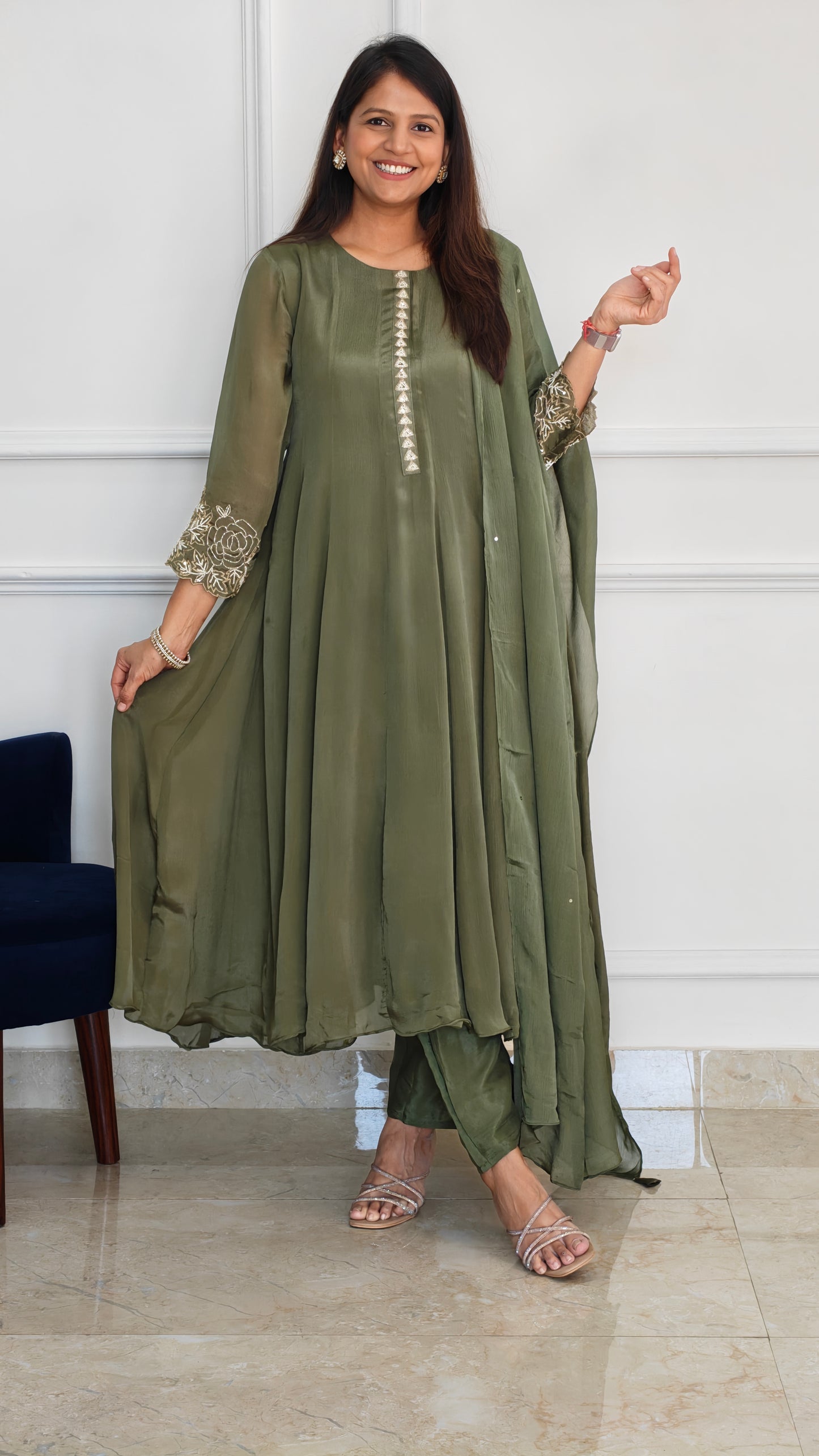 Olive Anarkali Set