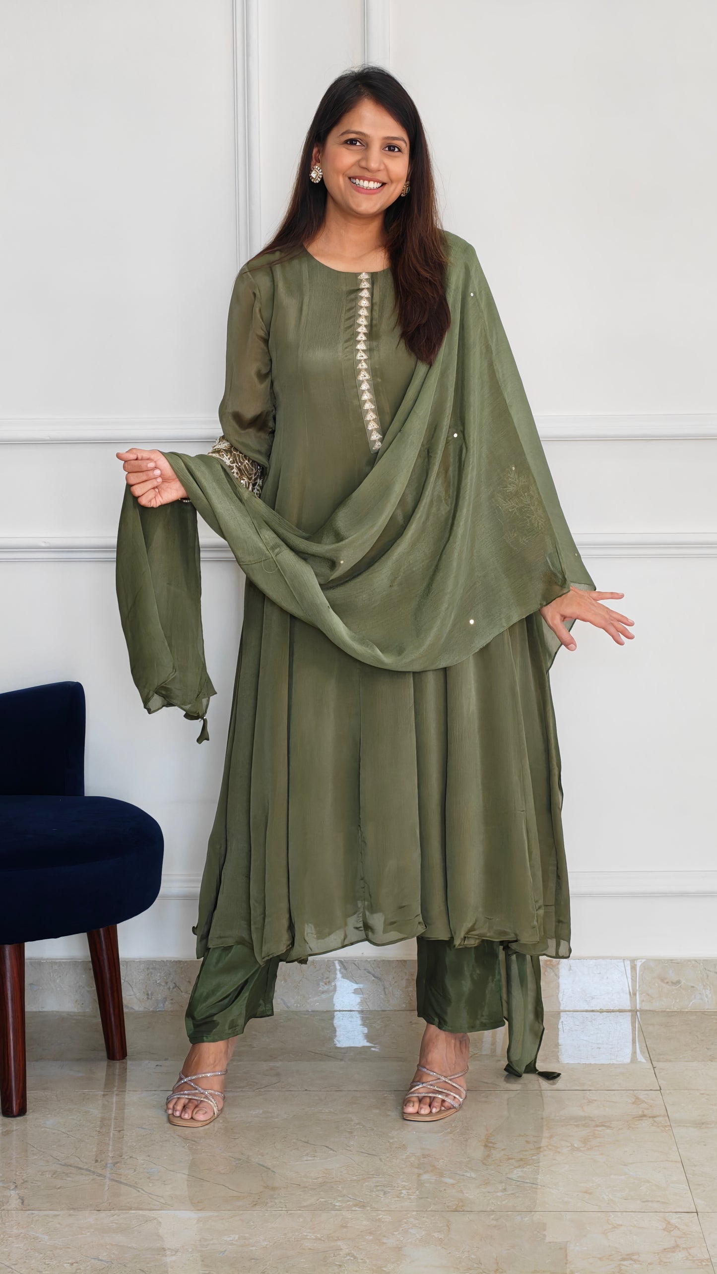 Olive Anarkali Set