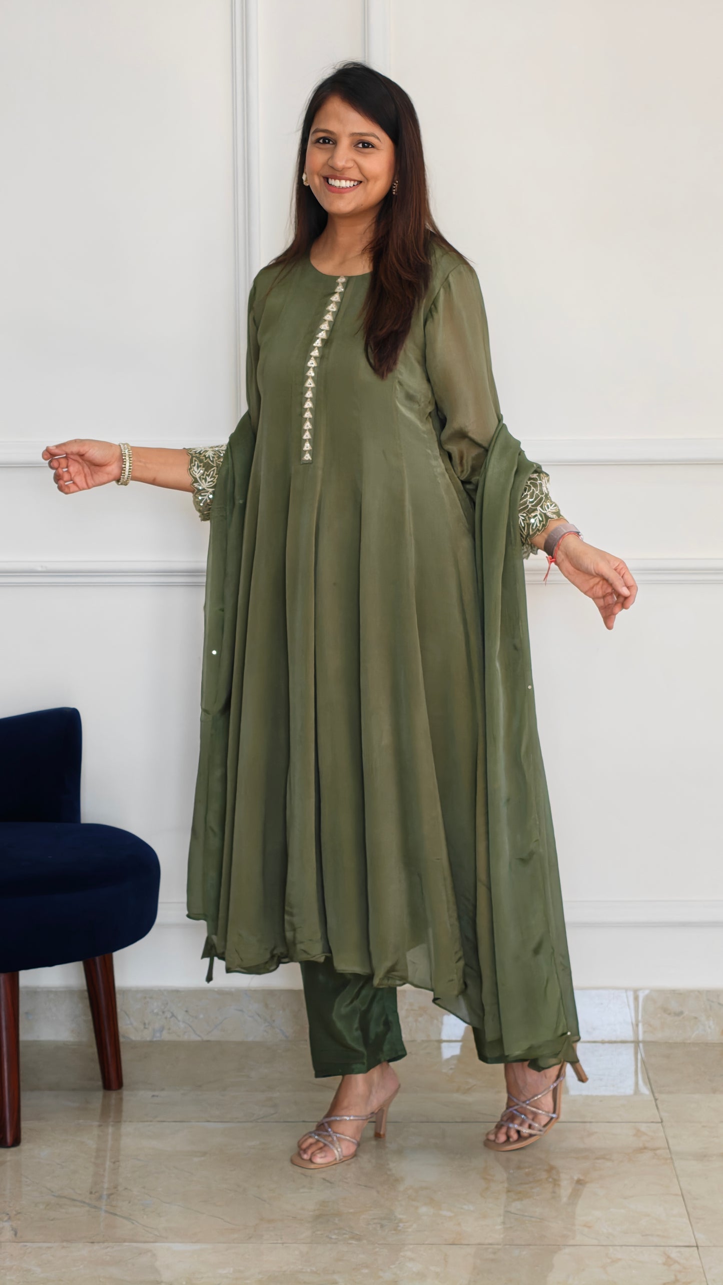 Olive Anarkali Set