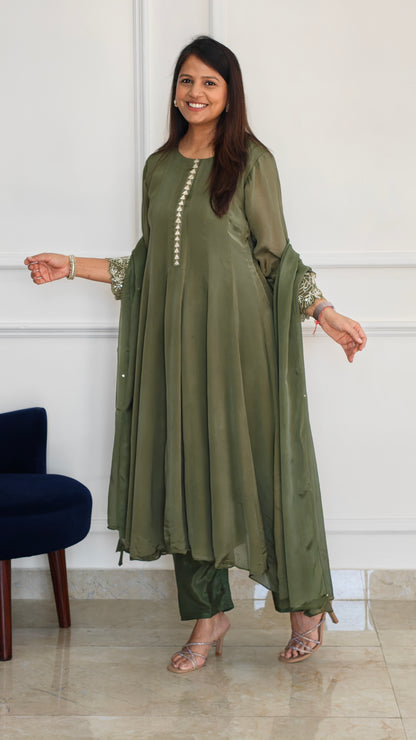Olive Anarkali Set
