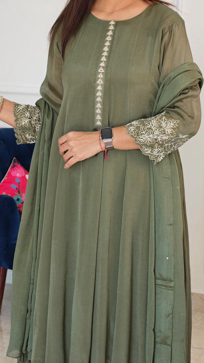 Olive Anarkali Set