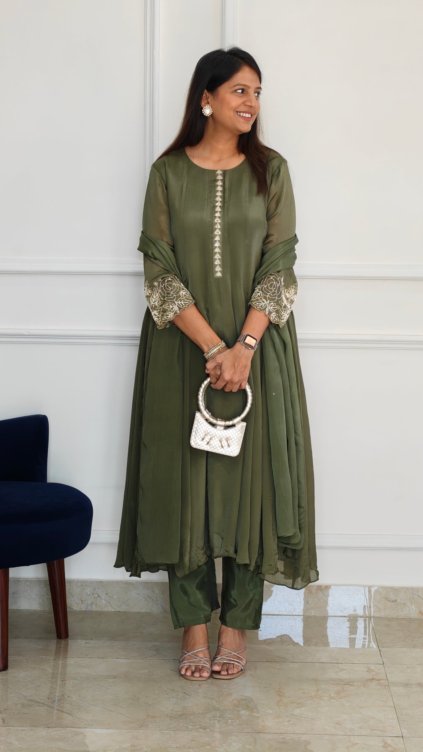 Olive Anarkali Set