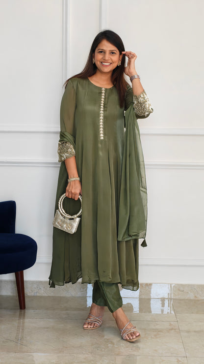 Olive Anarkali Set