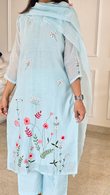 Blue Mul Embroidered Suit Set