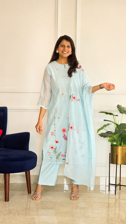 Blue Mul Embroidered Suit Set