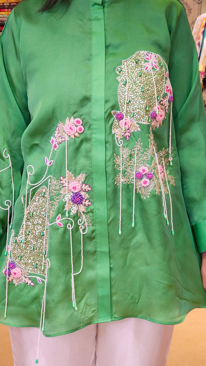 Jade Green Heavily Embellished Shirt & Pants Set
